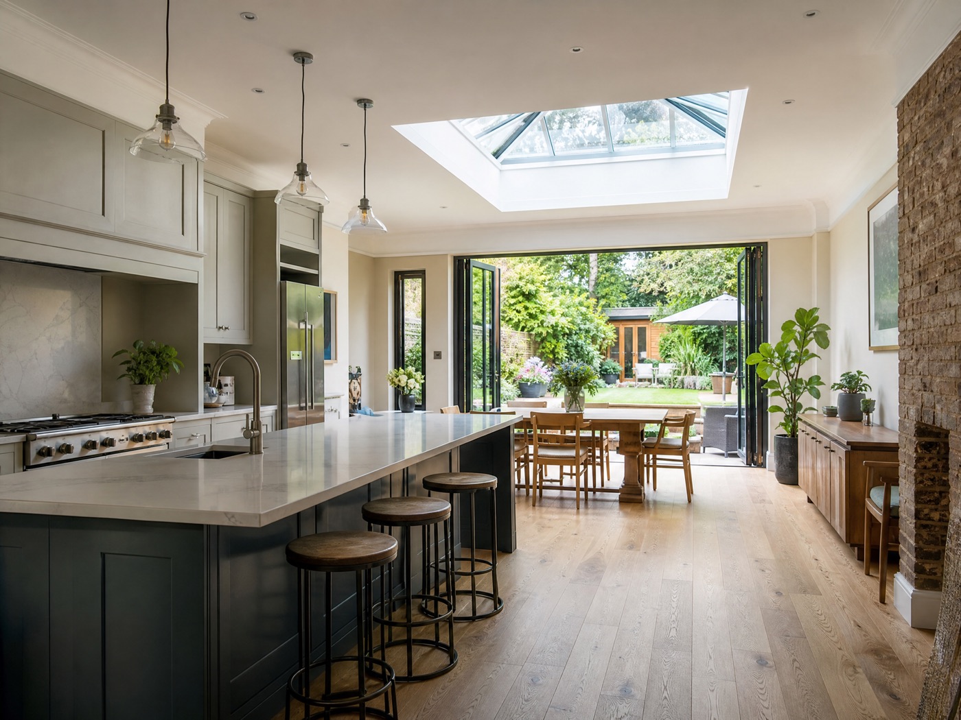Light-filled kitchen extension with roof glazing in Wanstead E11