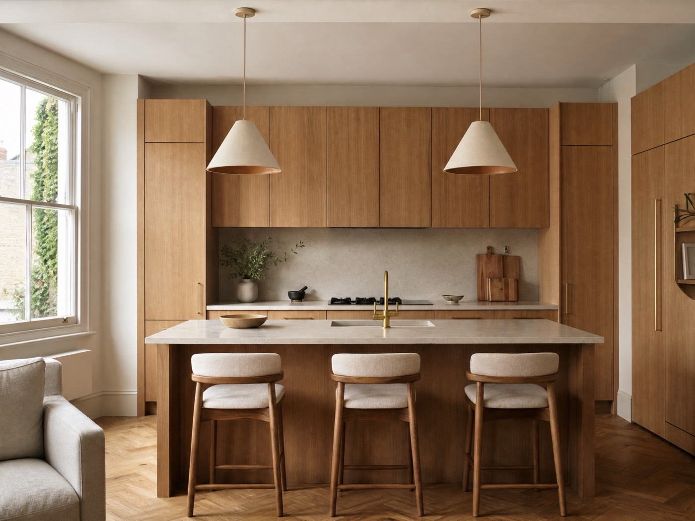 Natural oak kitchen with a central island in Leyton E10