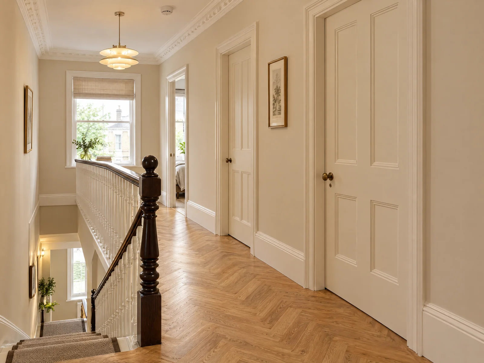 Restored Victorian staircase and landing in a completed Leyton renovation